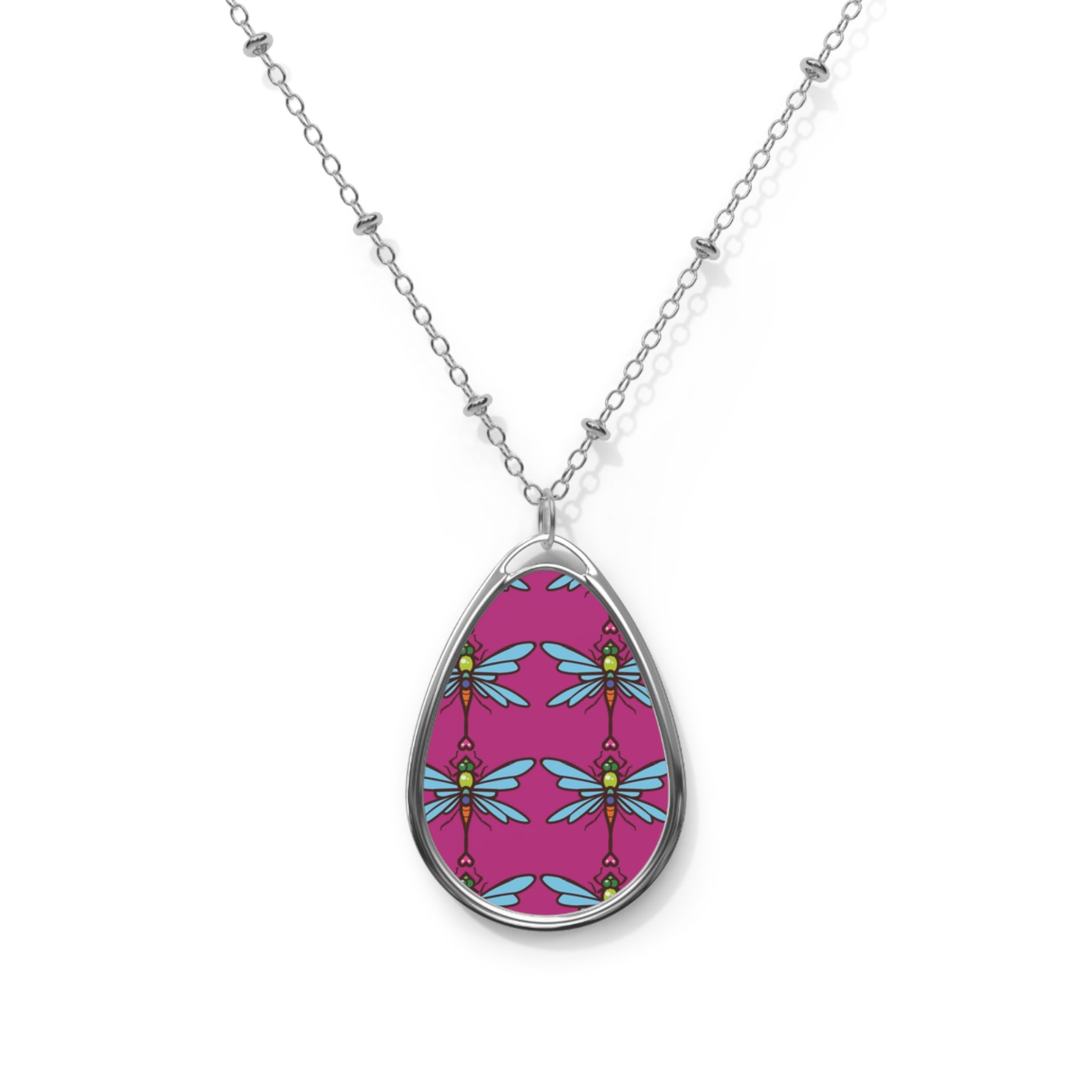 Oval DragonFly Necklace (Pink)