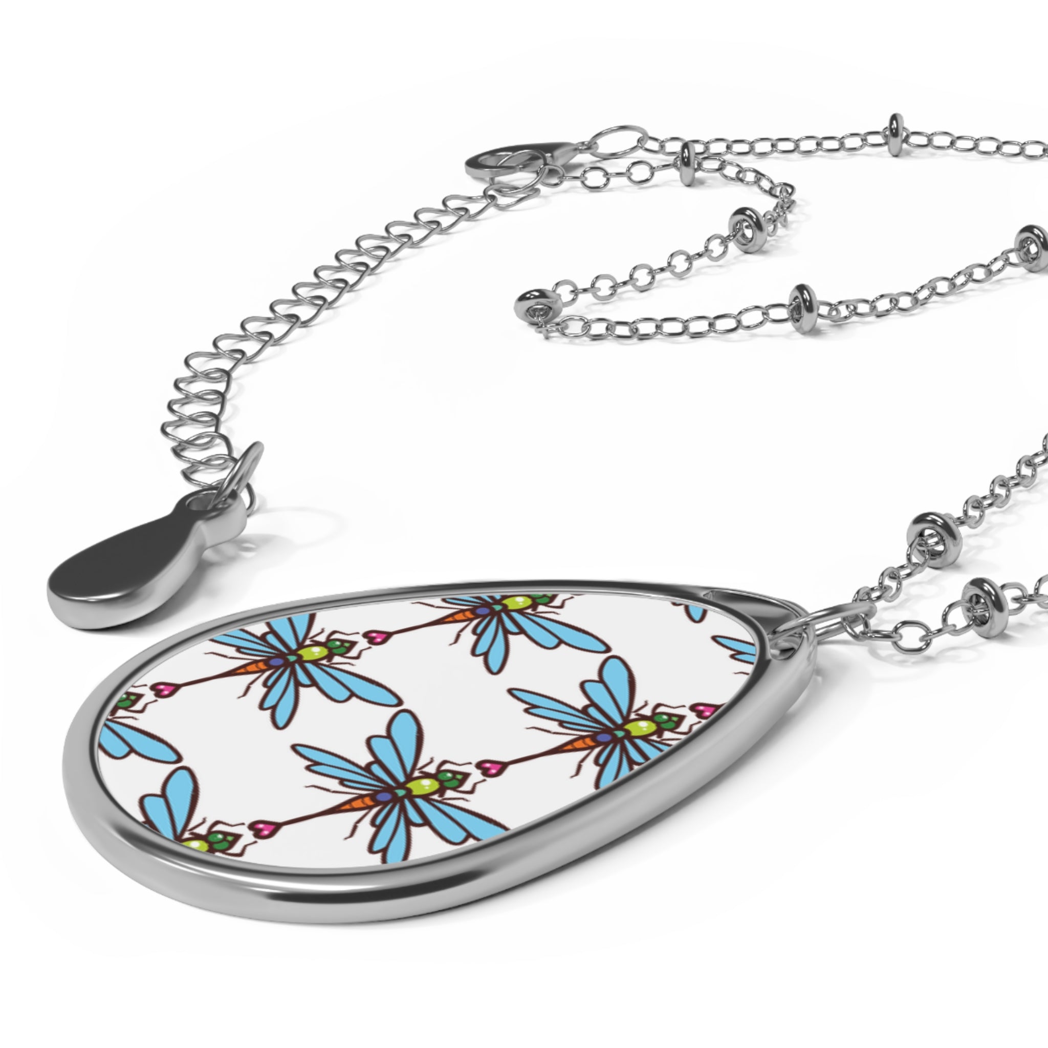 Oval DragonFly Necklace (White)