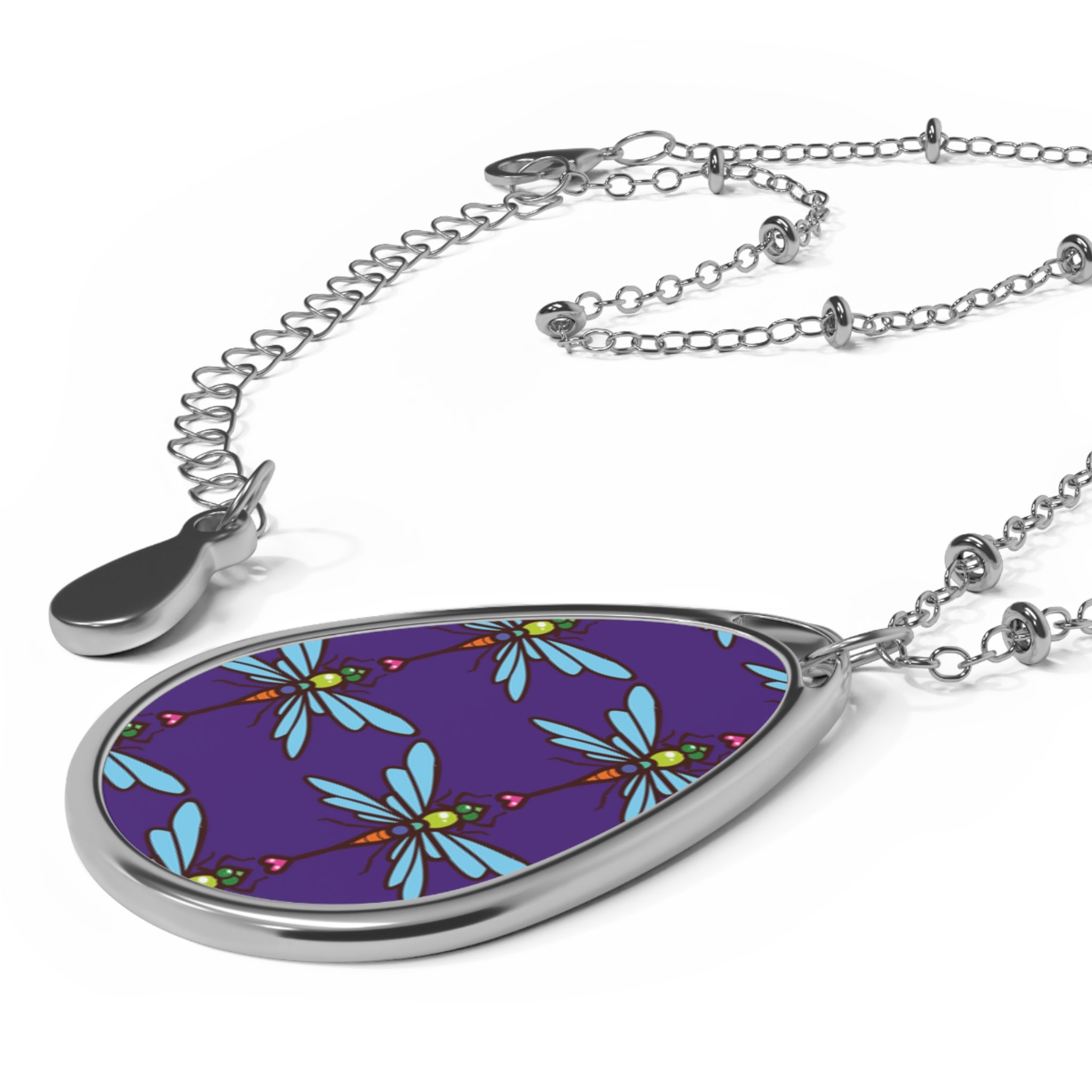 Oval DragonFly Necklace (Purple)