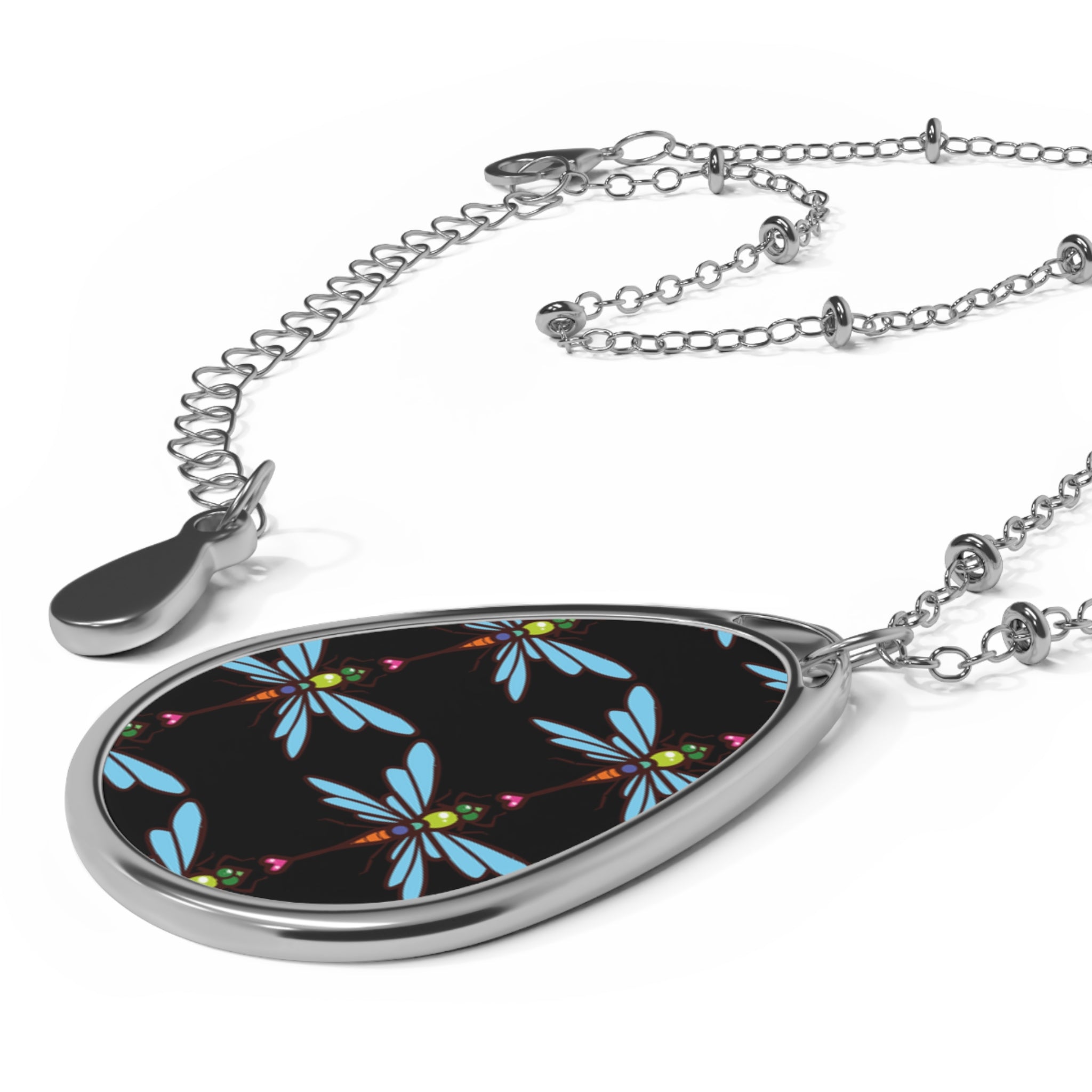 Oval DragonFly Necklace (black)