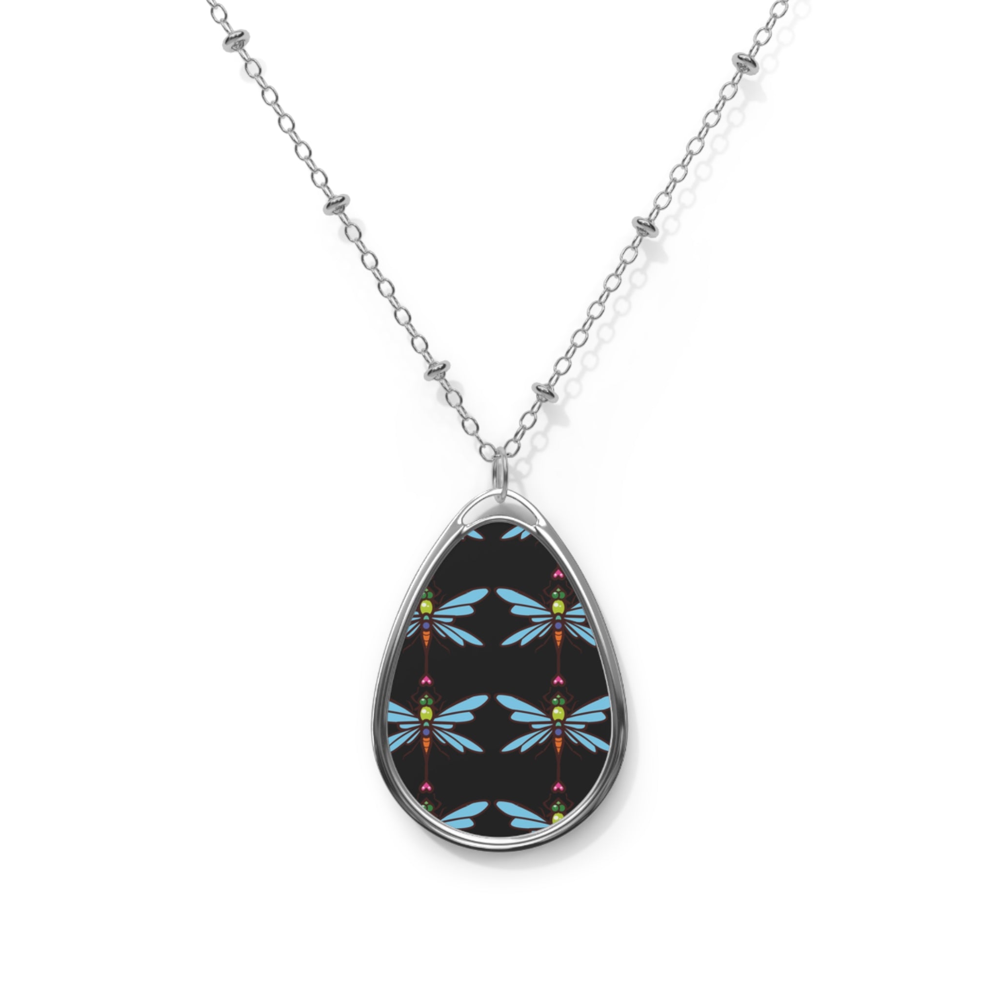 Oval DragonFly Necklace (black)