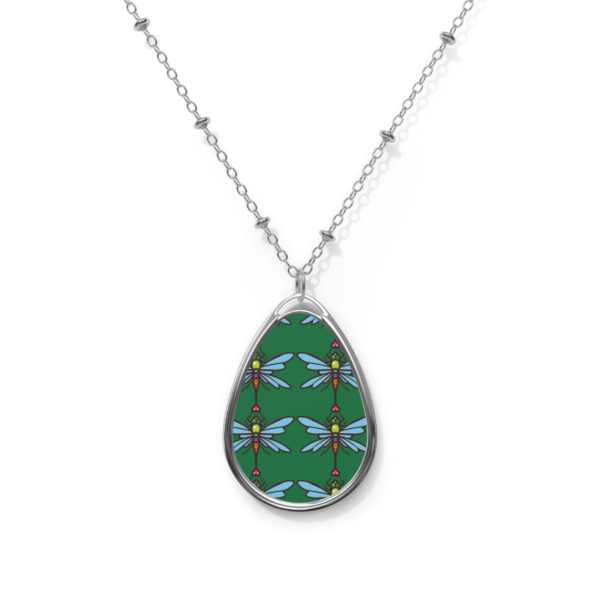 Oval DragonFly Necklace (green)
