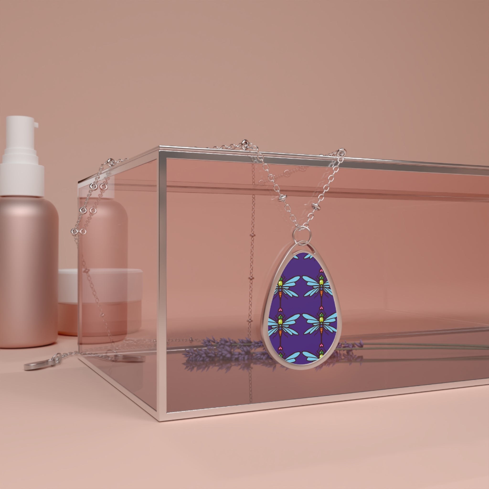 Oval DragonFly Necklace (Purple)