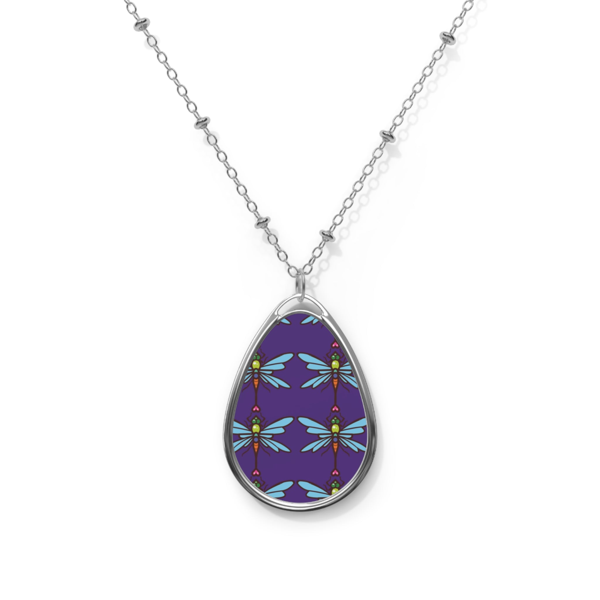 Oval DragonFly Necklace (Purple)
